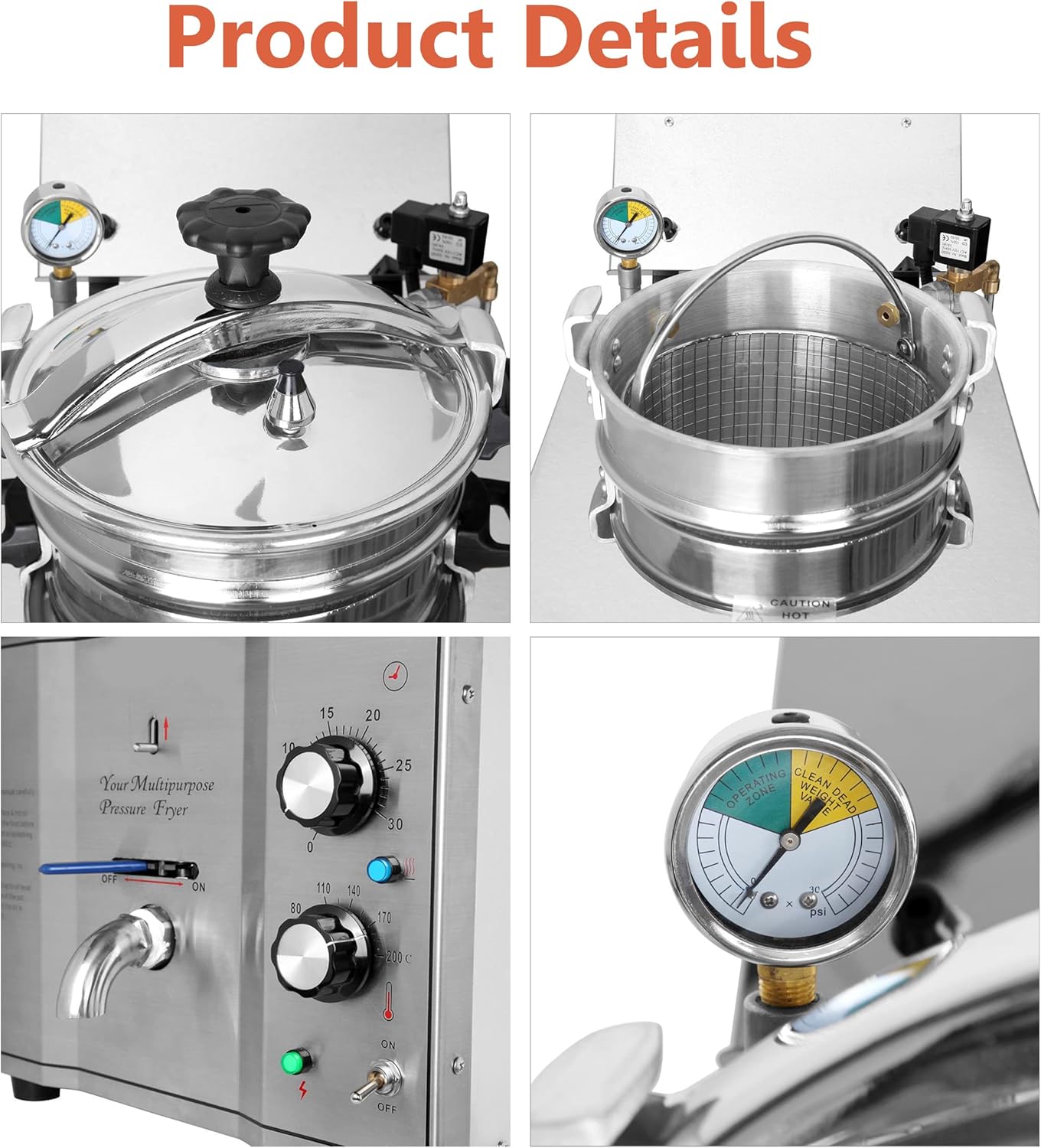 16L Commercial Electric Pressure Fryer Stainless Steel Countertop Pressure Fryer Electric Pressure Deep Fryer Cooking Professional Tabletop Restaurant Kitchen Frying Machine 110V 2.4KW