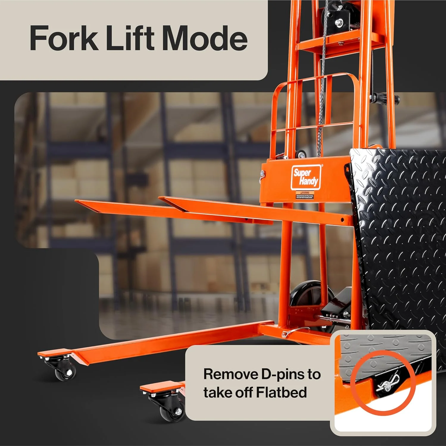 SuperHandy Material Lift Winch Stacker, Pallet Truck Dolly, Lift Table, Fork Lift, 330 Lbs 40" Max Lift w/ 8" Wheels, Swivel Casters