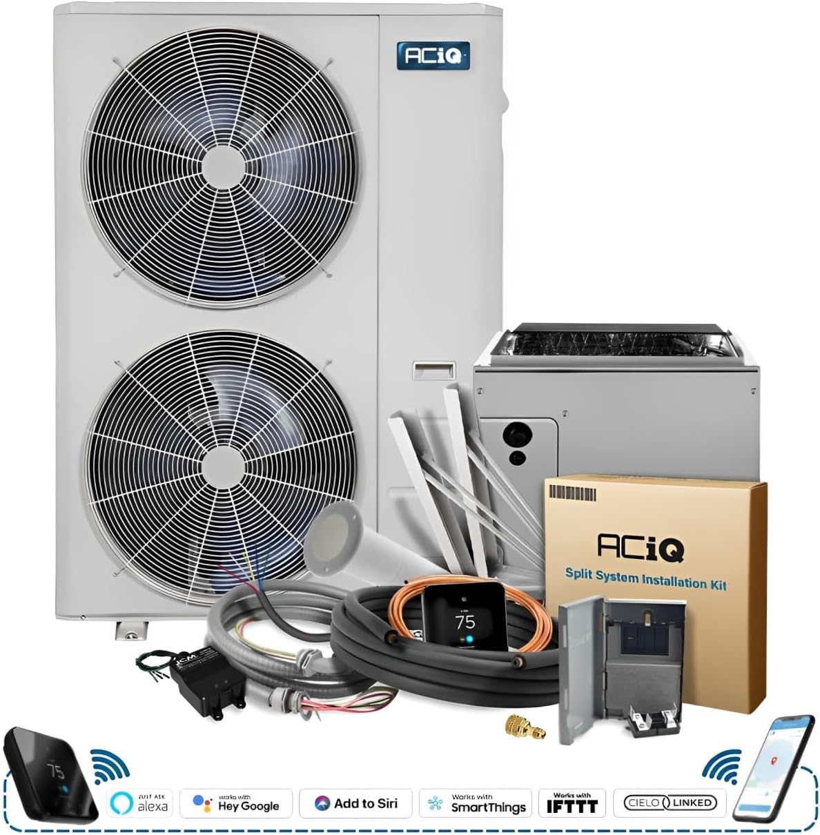 5 Tons 15.2 SEER2 Central Inverter Heat Pump System & 24.5" Multi-Positional Cased Evaporator Coil w/ 30' Install Kit | High Efficiency Heat Technology Compressor "NO HIGH GAS BILLS"