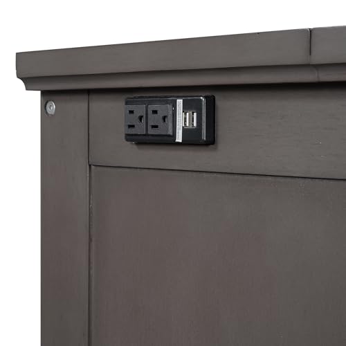 Harper & Bright Designs Queen Size Murphy Bed, Solid Pine Queen Murphy Frame Chest Cube Cabinet Bed with Charging Station and Large Storage Drawer for Home Office or Small Room, Gray