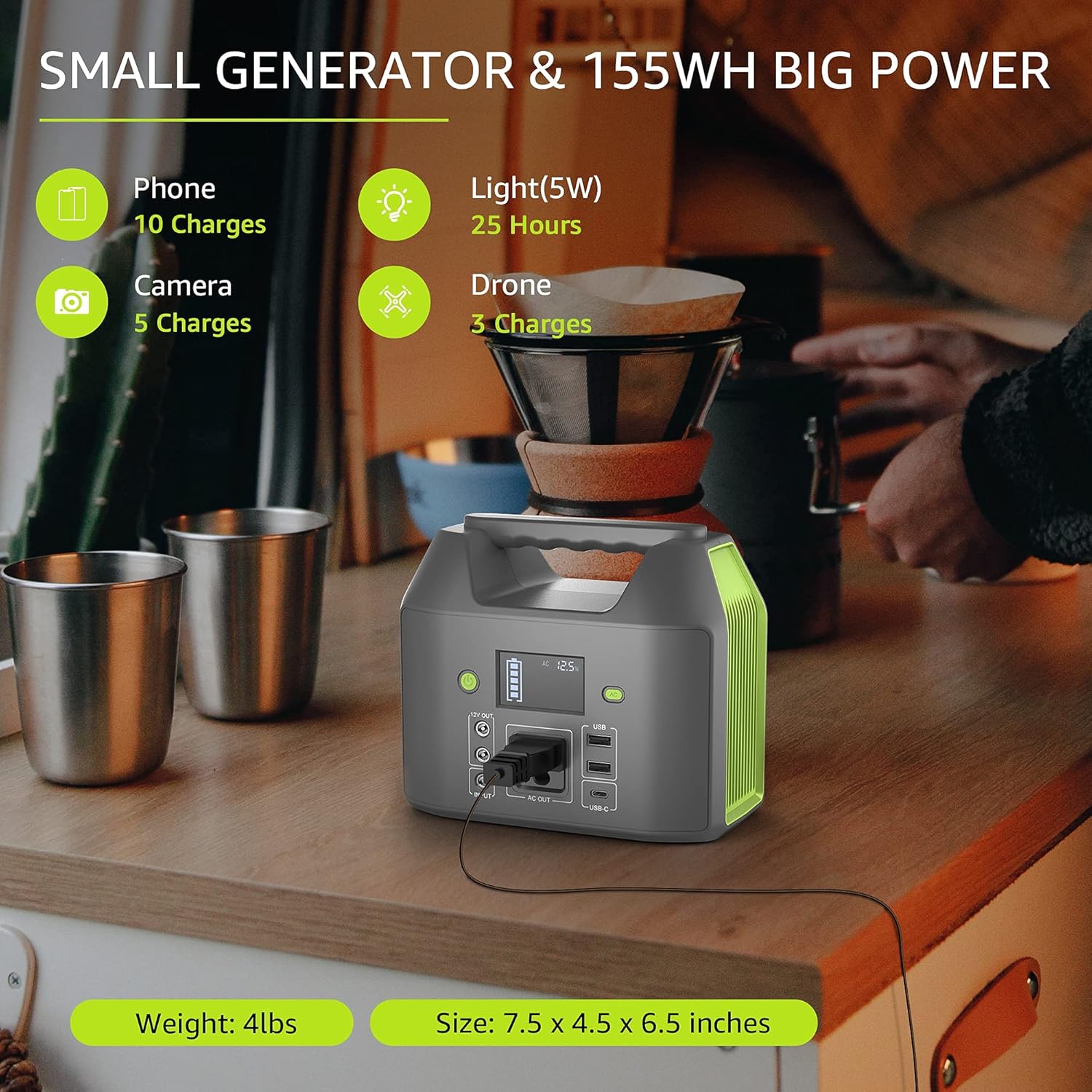 Portable Power Station 155Wh/42000mAh, EnginStar Power Bank with AC Outlet 110V/150W, 6 Outputs External Battery Pack, Portable Laptop Charger Backup Lithium Battery with LED Light for Home Camping
