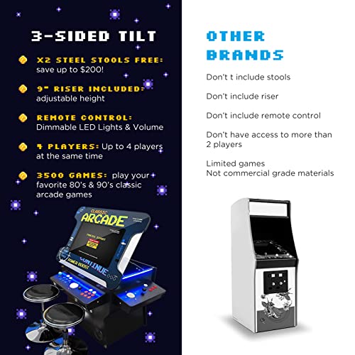 Creative Arcades Full Size Commercial Grade Cocktail Arcade Machine w/ Lifting Screen | Trackball | Three-Sided | 4 Sanwa Joysticks | 2 Stools