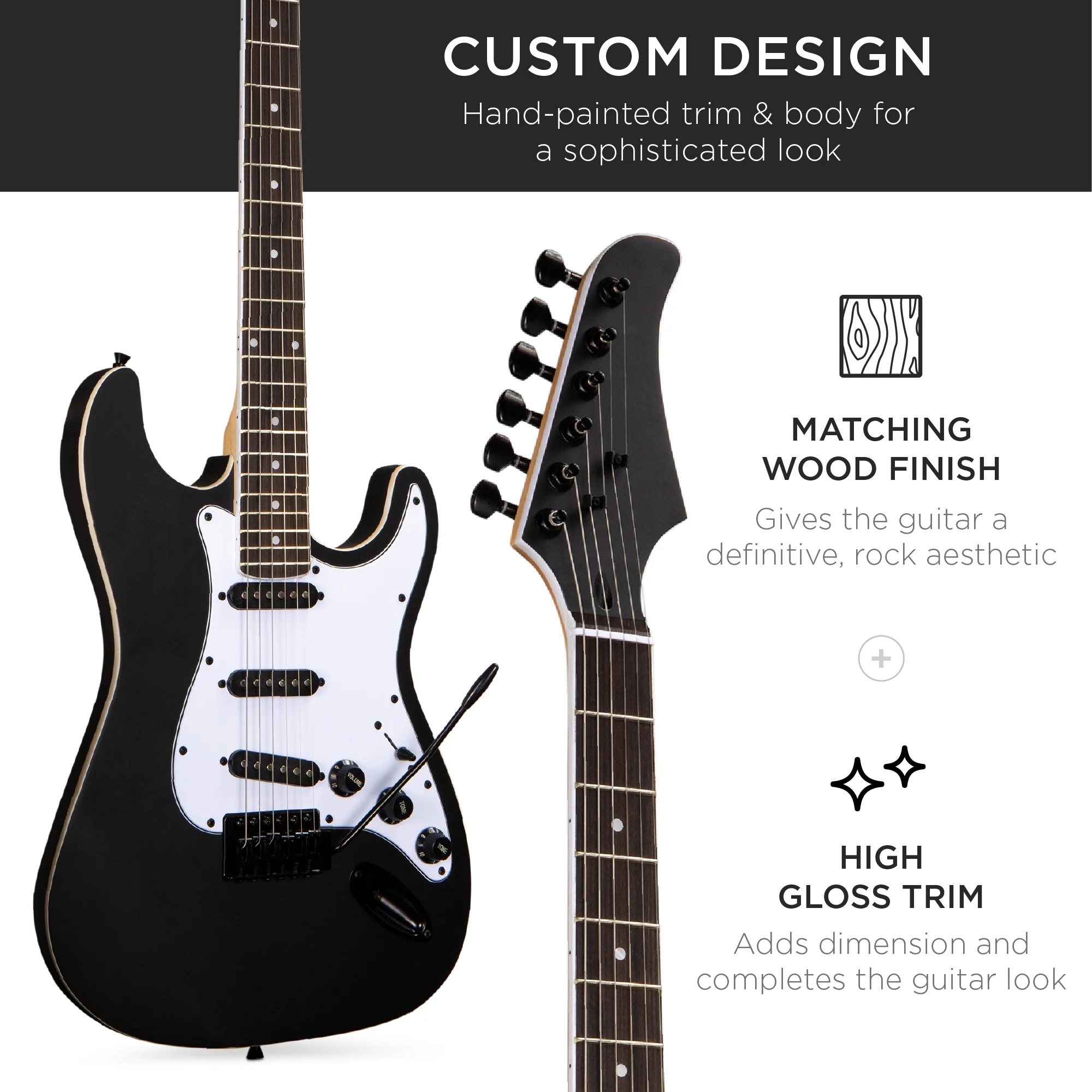 Best Choice Products 39in Full Size Beginner Electric Guitar Kit with Case, Strap, Amp, Whammy Bar - Jet Black