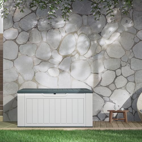 VINGLI Outdoor Storage Shed, Resin Storage Cabinet with Lockable Design, Weatherproof Tool Shed with HDPE Material, Resin Deck Box for Garden Tools, Pool Equipment, Garbage Cans, White (59 Cu.ft)