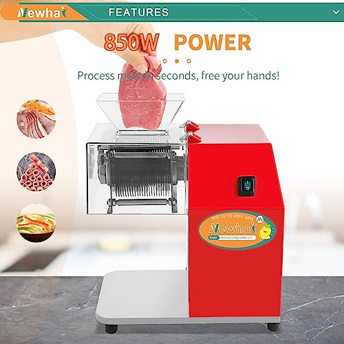 Newhai 850W Meat Cutter Machine, Commercial Meat Cutting Machine 5mm/0.2inch Heavy Duty, Stainless Steel Meat Slicer Shredder Restaurant, for Boneless Meat Soft Vegetables