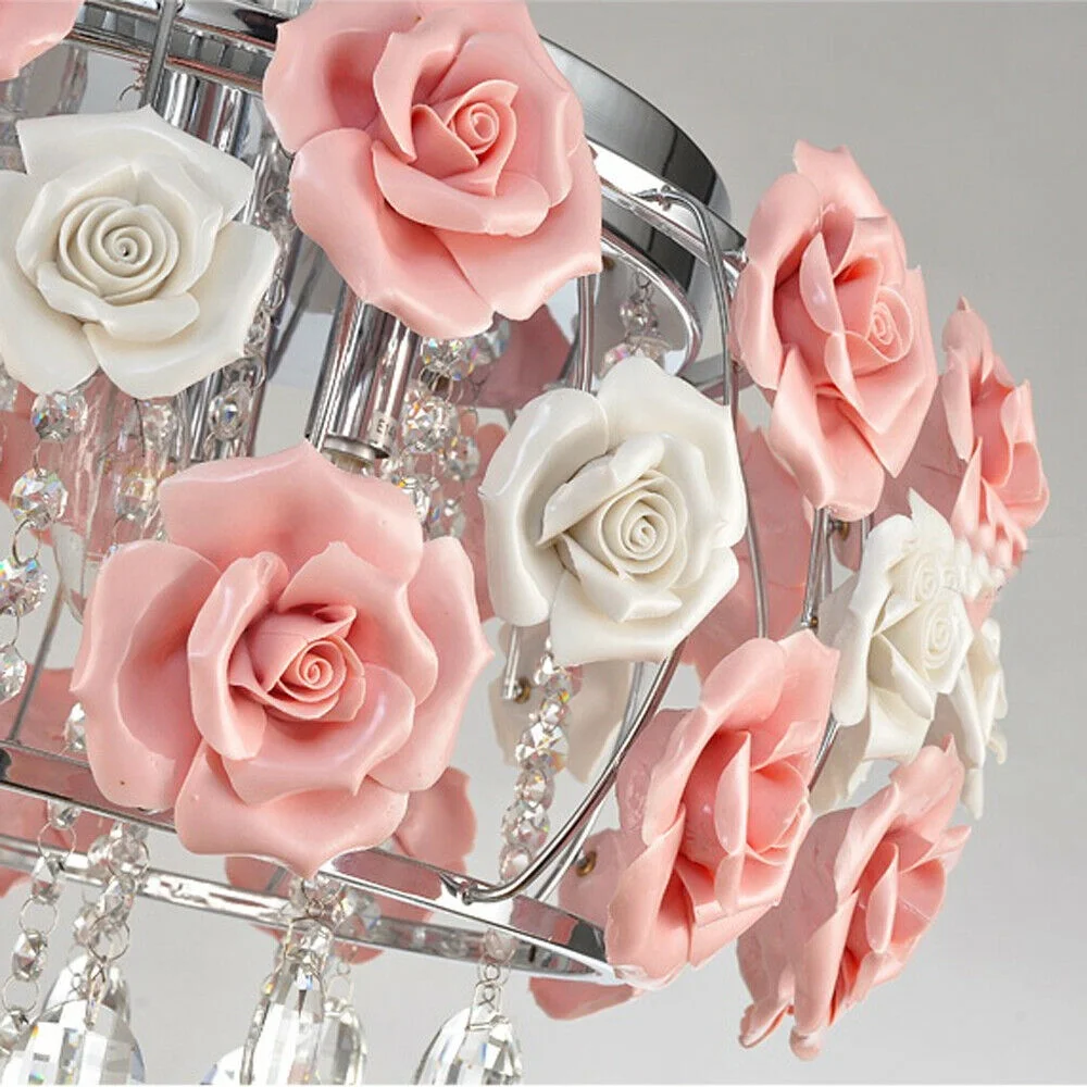 Ceiling Light Romantic Pink Rose Flower Chandelier Crystal Pendant Lamp E12/E14 for Bedroom, Dining Room or Living Room Adjustable Ceiling Lamp/Pendant Lamp