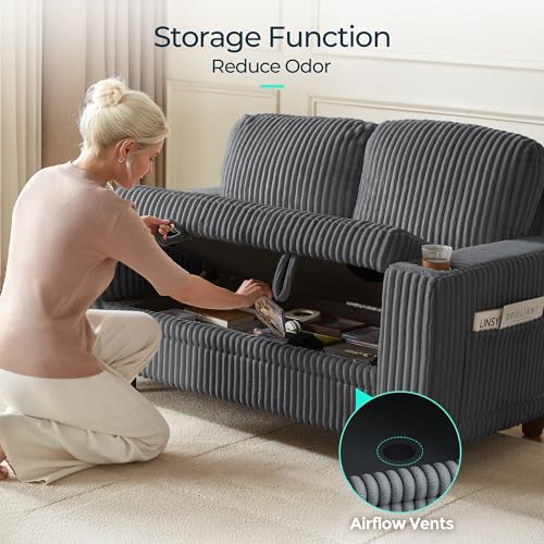 LINSY HOME Sectional Sleeper Sofa with Pull Out Couch Bed Convertible Plush Corduroy Cloud Couch with Storage Chaise & USB Charging, Comfy L Shaped Modular Couches for Living Room Apartment (Grey)