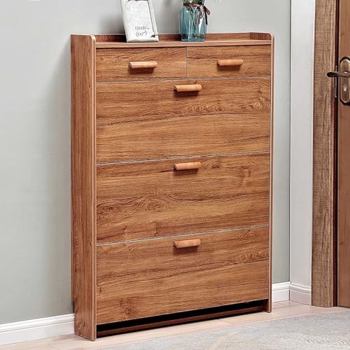 Narrow Shoe Cabinet for Entryway, Hallway Shoe Storage Cabinet, Slim Flip Down Shoe Rack 4 Tier Shoe Organizer for Home and Apartment