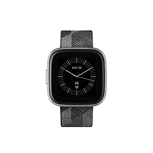 Fitbit Versa 2 Health and Fitness Smartwatch with Heart Rate, Music, Alexa Built-In, Sleep and Swim Tracking, Black/Carbon, One Size (S and L Bands Included)