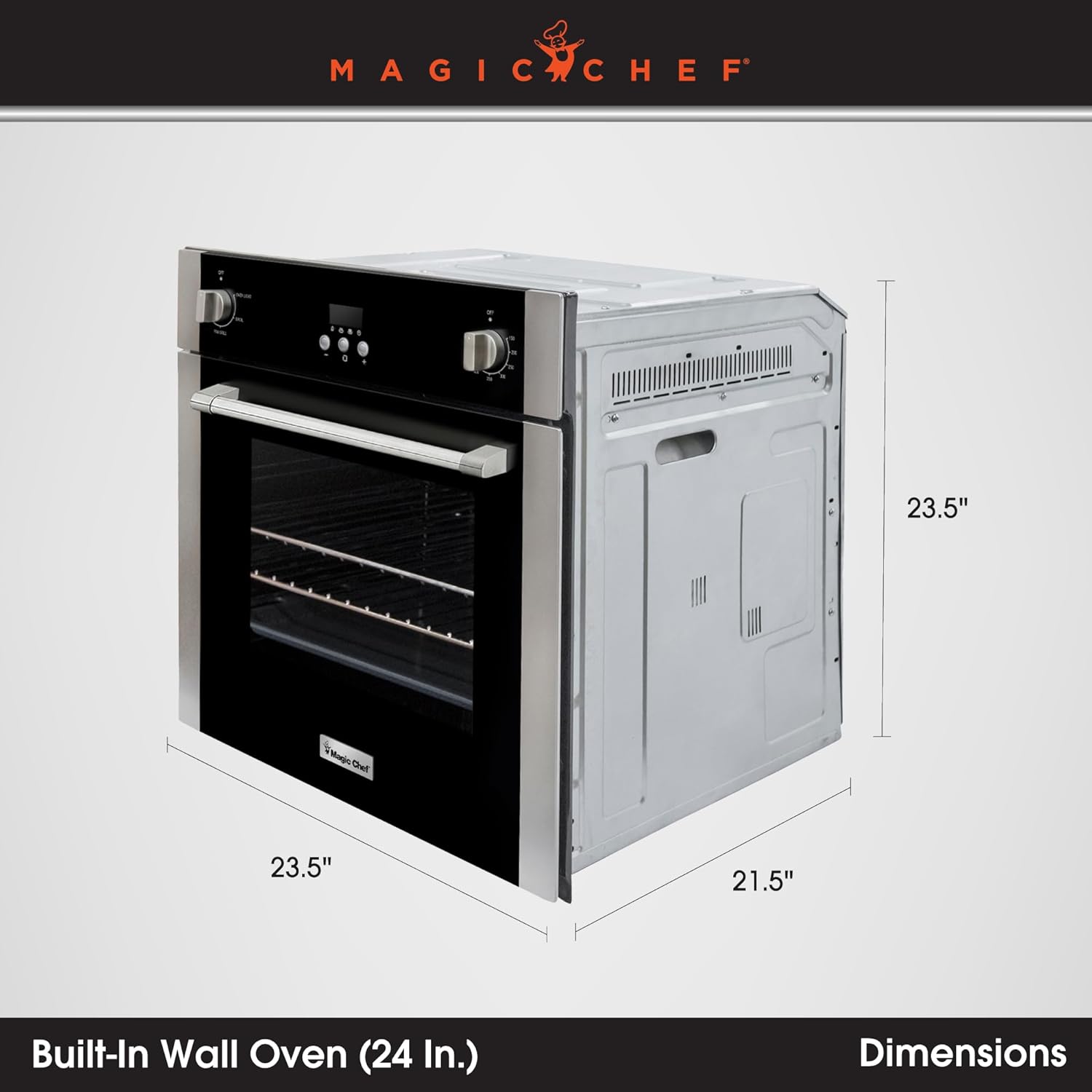 Magic Chef Single Electric Wall Oven w/ Convection Feature, Wall-Mounted Convection Oven for Cooking & Baking, 24", 2.2 Cubic Feet, Stainless Steel