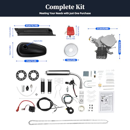 Upyouths 100CC Bicycle Engine Kit Full Set 4-Stroke Gas Motorized Motor Bike Air-Cooling Bicycle Motor Kit Gas Motor Bike Kit Petrol Gas Motorized Bicycle Motor Engine Kit