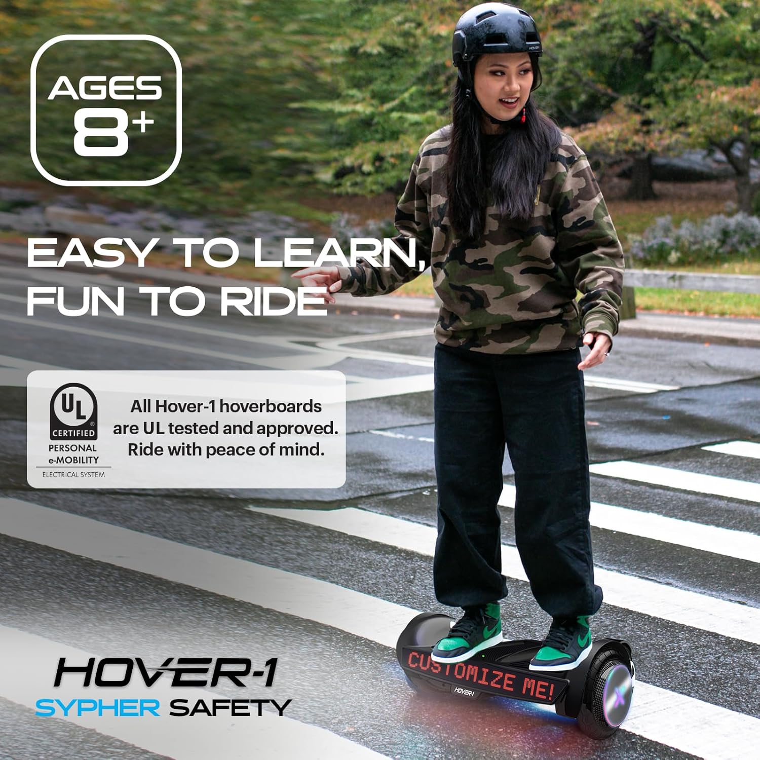 Hover-1 Sypher Electric Self-Balancing Hoverboard with Customizable Screen, Dual 150W Motors, 7 mph Max Speed, and 7 Miles Max Range