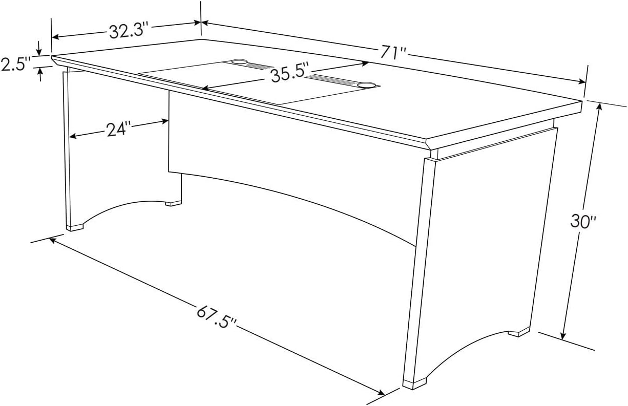 ZURI Modern 71" Washington Black Oak Wood Desk with Leather Writing Pad