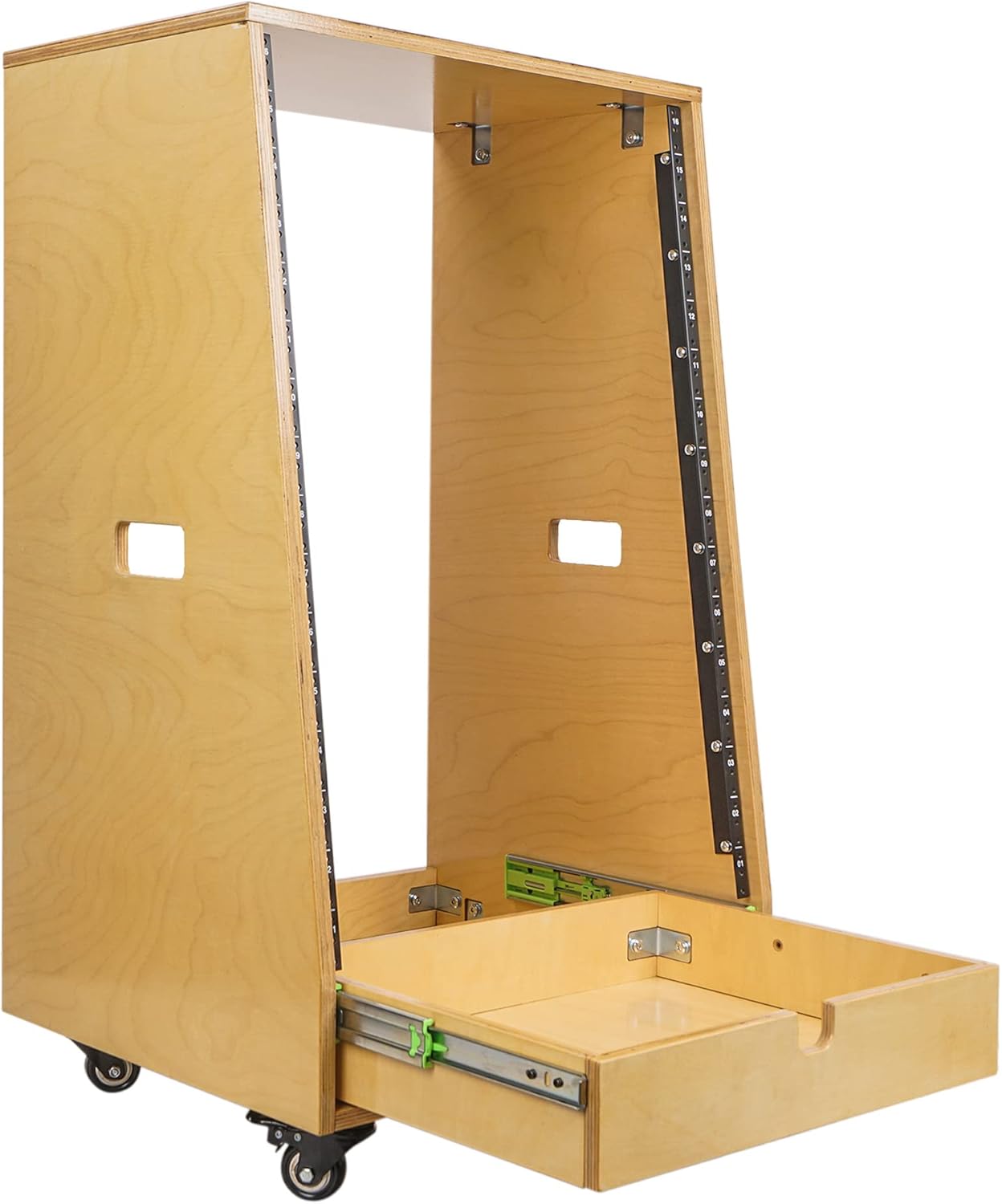 Sound Town 12U DIY Slanted Studio Rack with 12U Rack Space, Extra 2U Drawer, Plywood, Rubber Feet, Casters, Weathered Gray (SDRK-12TBD2)