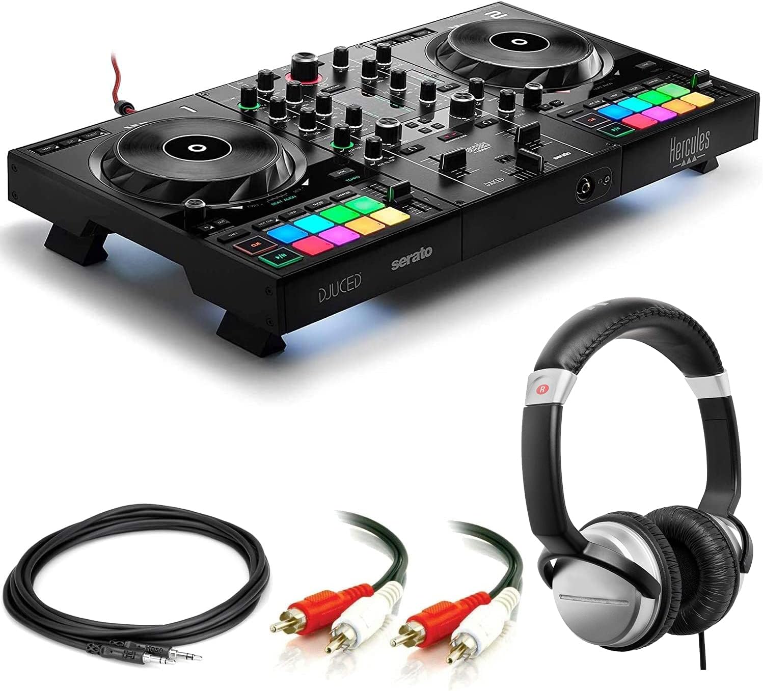 Hercules DJ Control Inpulse 500 DJ Software Controller + Professional DJ Headphones + Stereo Audio Cable + Hosa Interconnect Cable