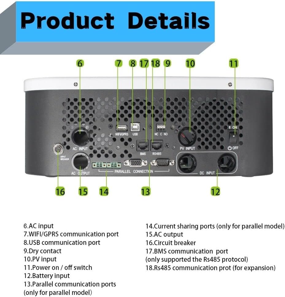 Delicaquao 3000W Solar Inverter 120V/240V 48V Solar Inverter Support Split Phase 80A MPPT Multifunctional High Frequency Pure Sine Wave Inverter, 3-5 Days Delivery