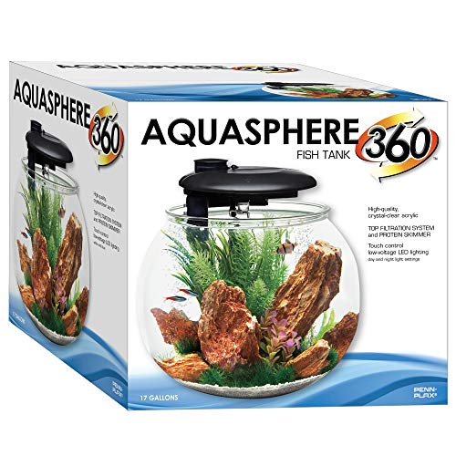 Penn-Plax AquaSphere 360 Large Bowl-Shaped Aquarium for Freshwater and Saltwater Setups – Fully Integrated Filtration System and LED Light Display - Durable Polycarbonate