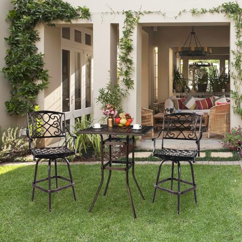 BIVVI 32” Cast Aluminum Outdoor Side Table,Round Patio Coffee Table Porch Table Outdoor Bistro Table End Side Table Cocktail Dining Table Bronze Outdoor Patio Furniture for Backyard,Pool,Porch,Black