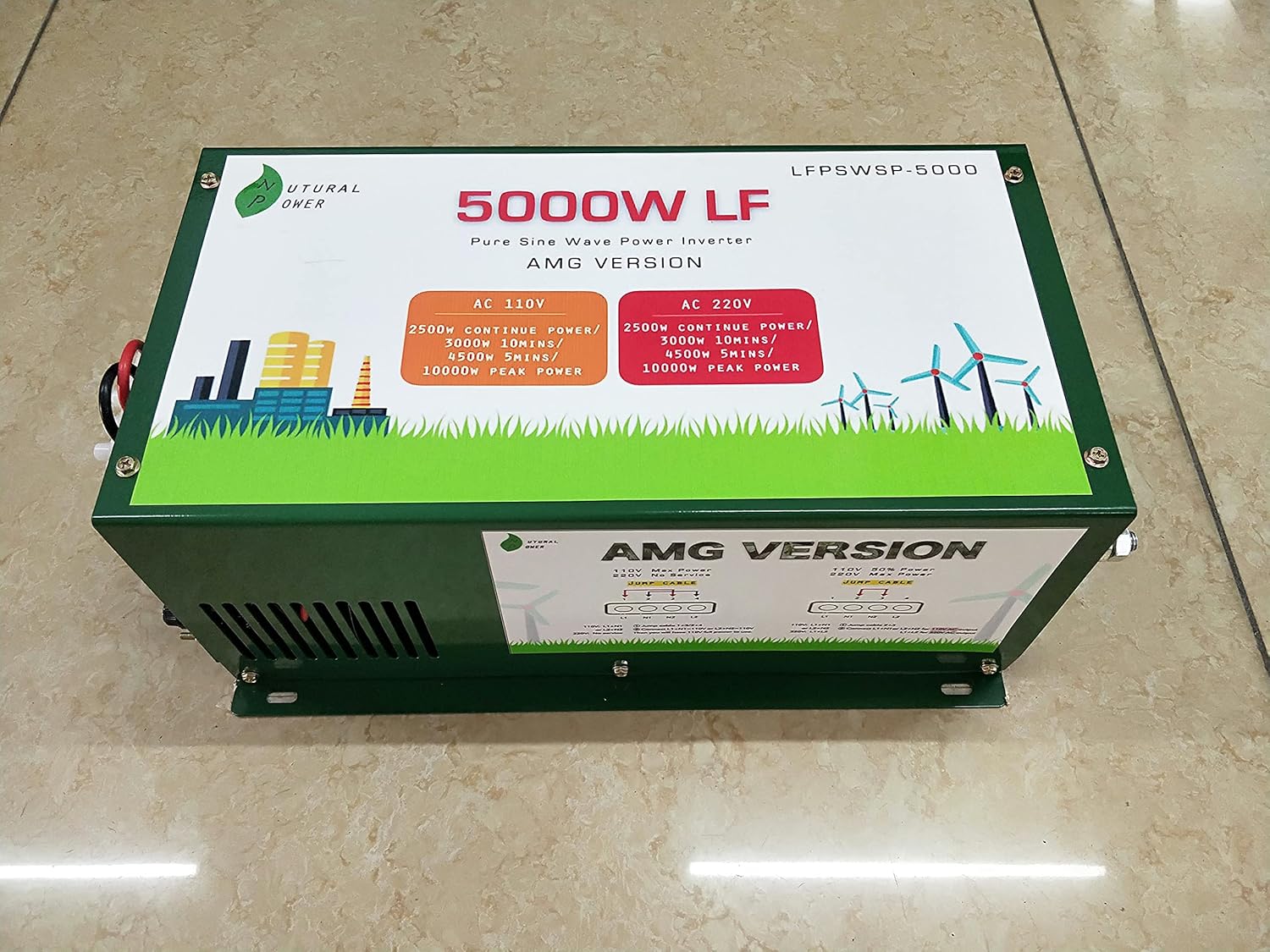 Nutural Power 5000W LF Split Phase Pure Sine Wave Power Inverter DC 12V to AC 110V and 220V 60Hz, with 110V BTY Charger Function, AMG Version