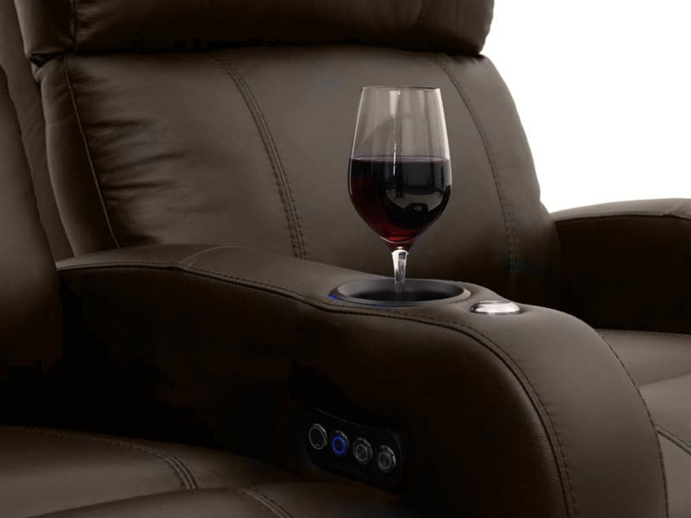 Octane Seating Diesel XS950 Theater Chairs for Home Brown Top-Grain Leather - Power Recline - Accessory Dock - Space Saver - Memory Foam - Straight Row of 2 Seats