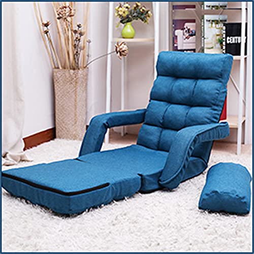 6-Position Adjustable Chaise Lounge Sofa, Folding Lazy Floor Chair Sofa Lounger Bed with Armrests and a Pillow Padded for Living Room (Blue)