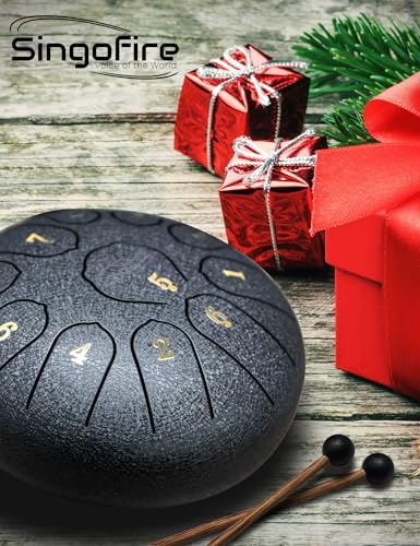 "SINGOFIRE" Handpan Drum, Handpan Drums for Adults, 22-Inch 10-Notes 440Hz D Minor Kurd Handpan, HandPan Instrument with Soft Handpan Bag, 2 Handpan Mallets, Handpan Stand and Dust-Free Cloth (Gold)