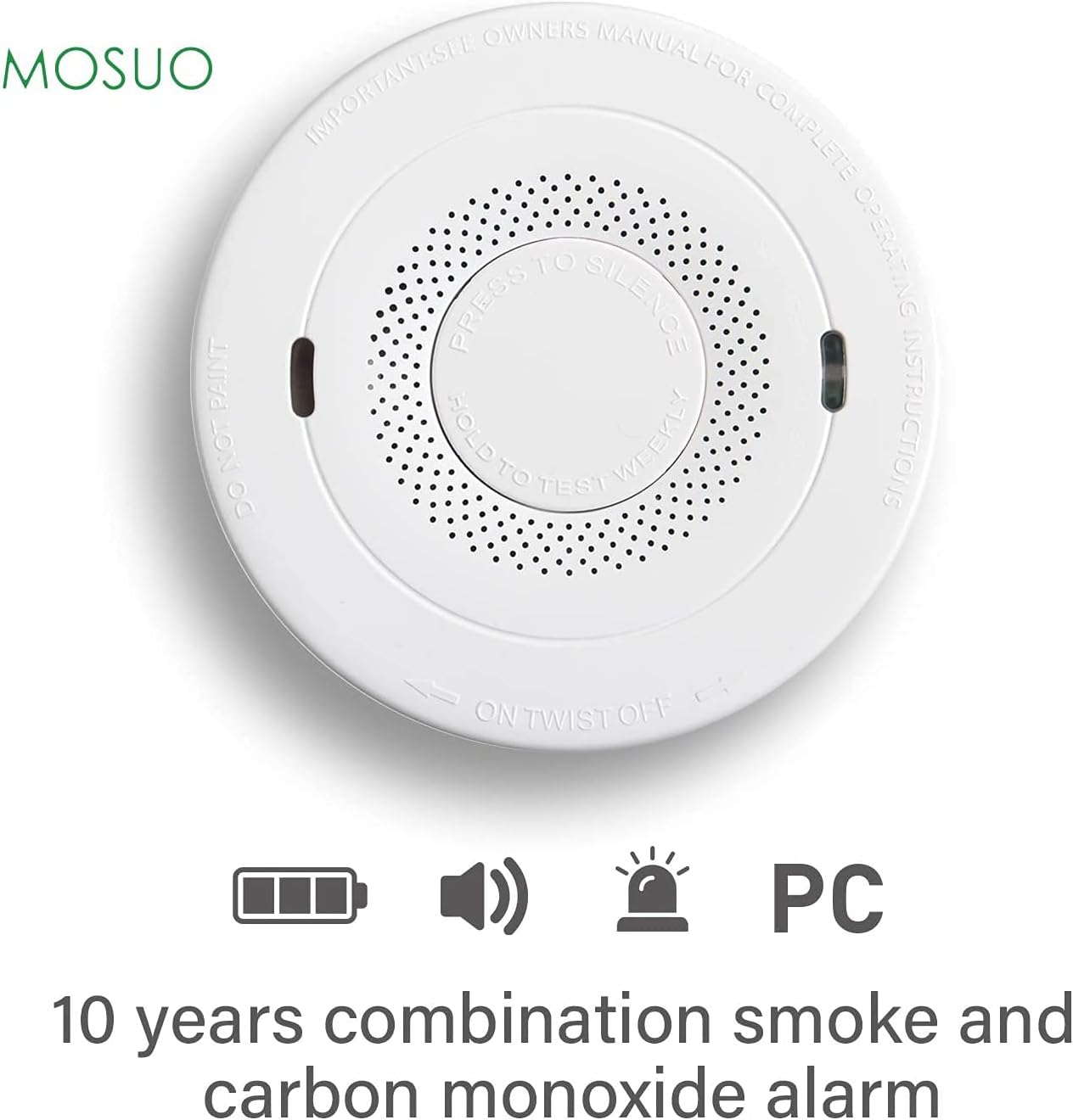 3PCS Smoke and Carbon Monoxide Detector Alarm,MOSUO Detector Alarm with Voice Warning,10 Year Lithium Battery Backup, Dual Sensor Smoke CO Alarm Complies with UL 217 & UL 2034 Standards(AJ-933)