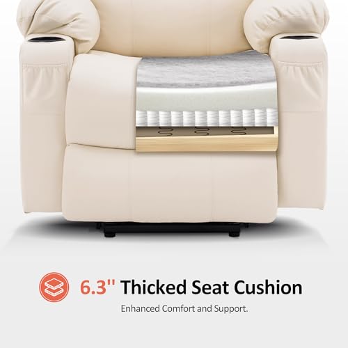 MCombo Power Lift Recliner Chair for Elderly, Lift Chair with Heat and Massage, FSC Certified, USB Ports, Cup Holders, Faux Leather 7040 (Black, Medium)