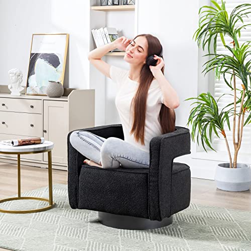 ODUWA Swivel Barrel Accent Chair Set of 2,26" W Modern Round Linen Arm Chair with Weathered Base,Upholstered Comfy 360 Degree Swivel Single Circle Club Chair for Bedroom Living Room Hotel Office