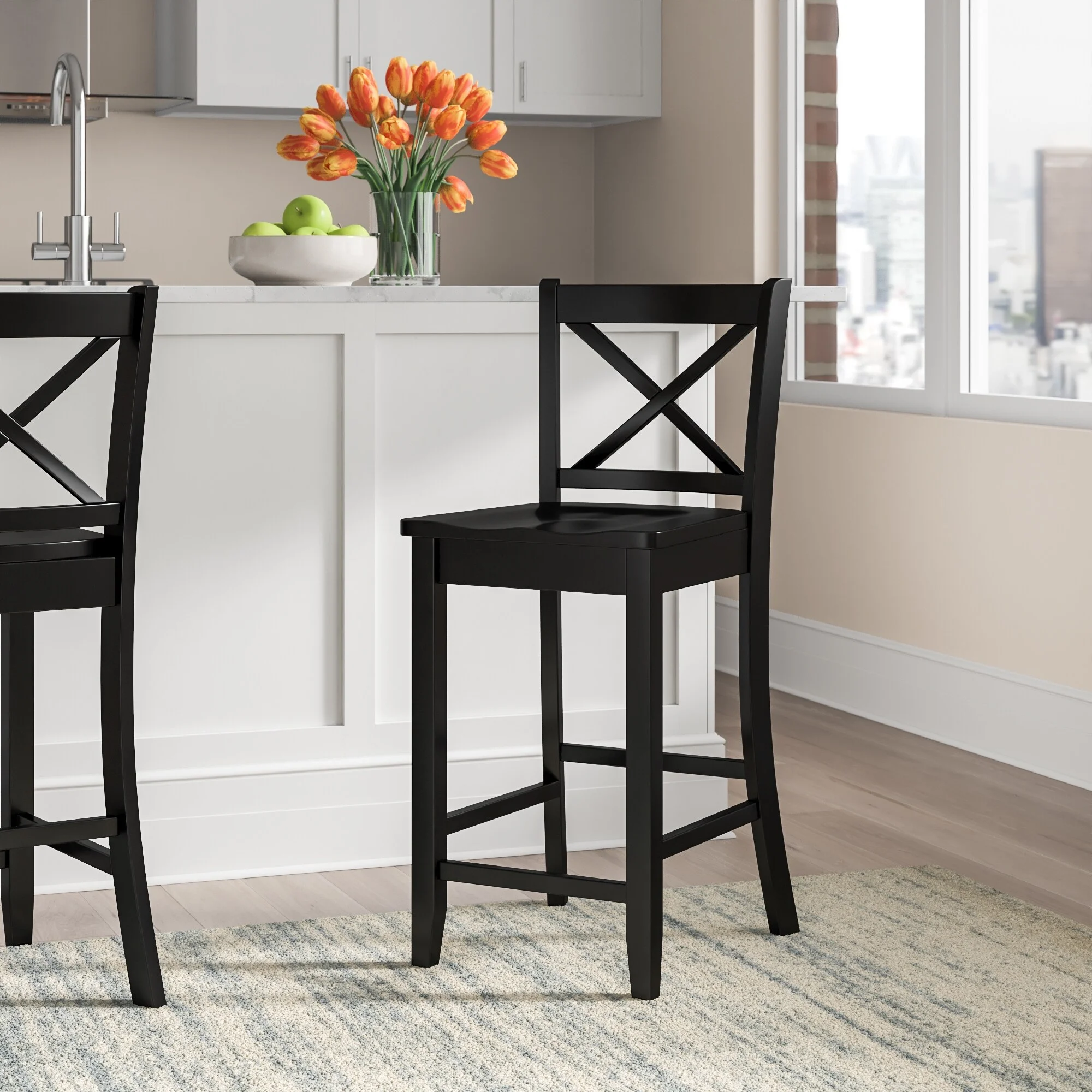 Linon  Amravati Black Wood 24-Inch Counter Stool