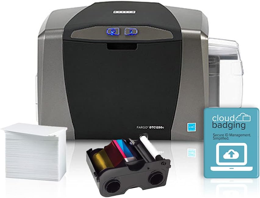 Fargo DTC1250e ID Card Printer Bundle (Single-Sided, Printer + Ribbon + Cards)