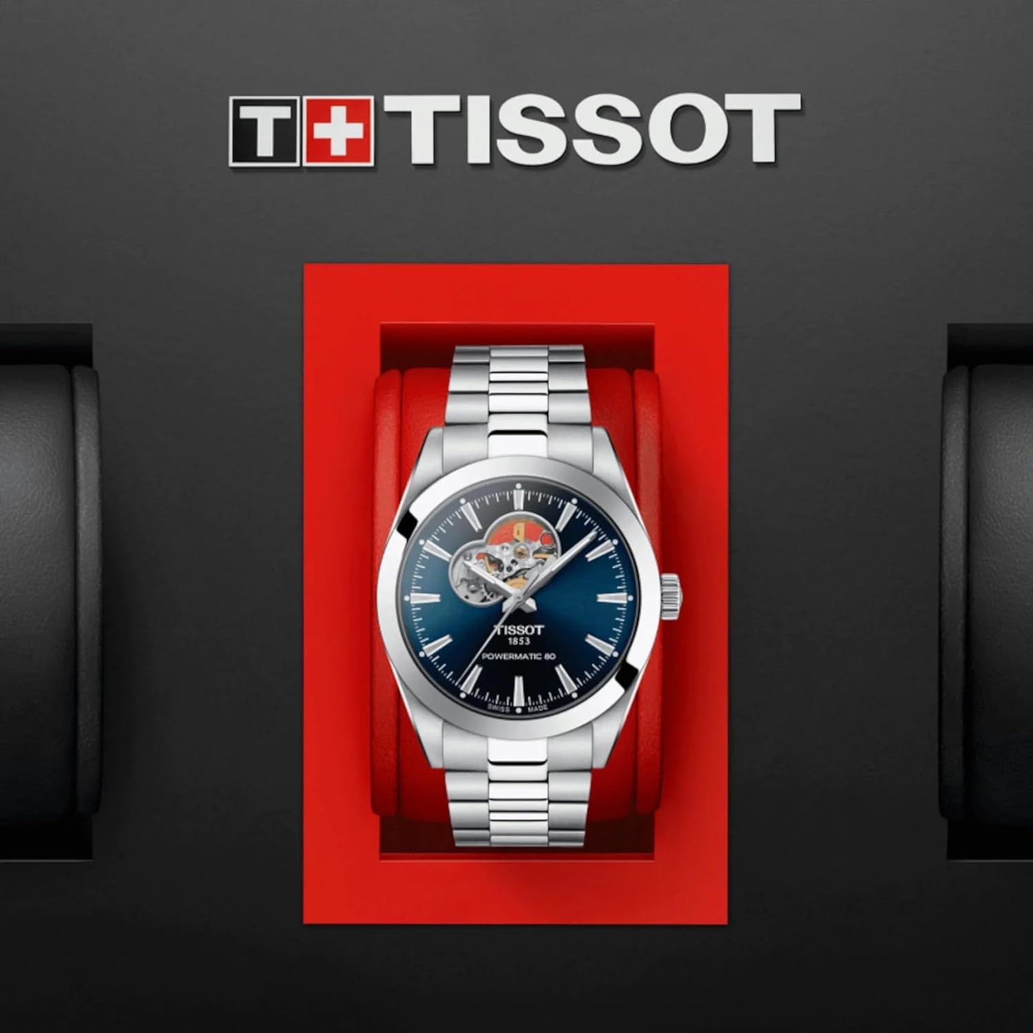 Tissot Mens Gentleman Powermatic 80 Open Heart 316L Stainless Steel case Automatic Watches, Grey, Stainless Steel, 21 (T1274071104101)
