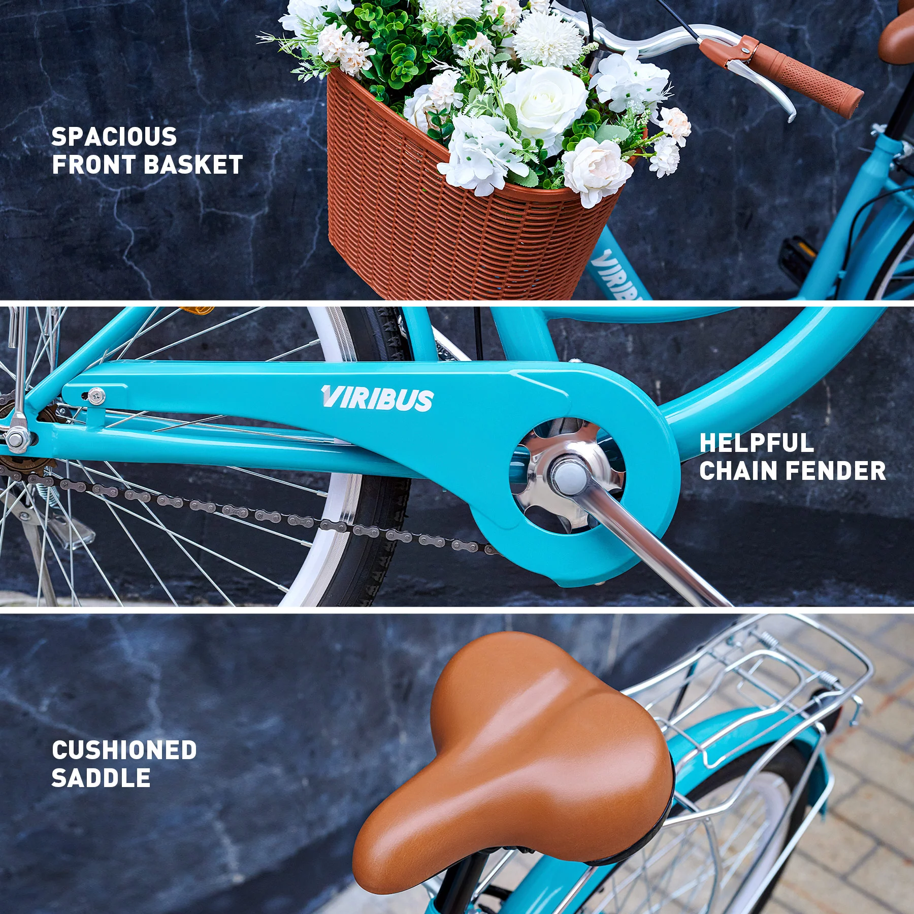 Viribus Beach & City Cruiser Bike 26 Inch Women's Comfort Bike with Basket & Rack Teal