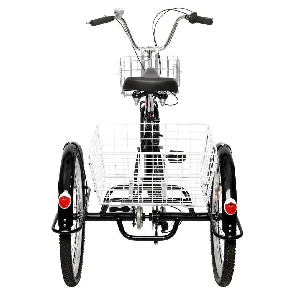 OverPatio Adult Tricycle 7 Speed, 24 Three Wheel Bikes, for Seniors, Adults, Women, Men, Black