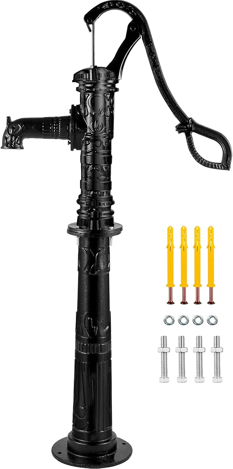 VEVOR Hand Water Pump w/Stand, 15.7 x 9.4 x 51.6 inch Pitcher Pump& 26 inch Pump Stand w/Pre-set 1/2 Holes for Easy Installation, Rustic Cast Iron Well Pump for Yard, Garden, Farm Irrigation, Green