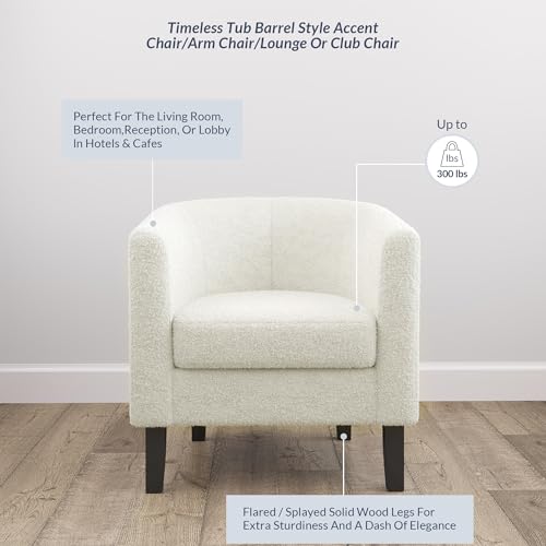 BELLEZE Living Room Chair, Linen Round Accent Barrel Chair, Club Tub Sofa Chair for Bedroom, Corner Chair with Flared Legs and Cozy Soft Padding - Highland (Floral Print)