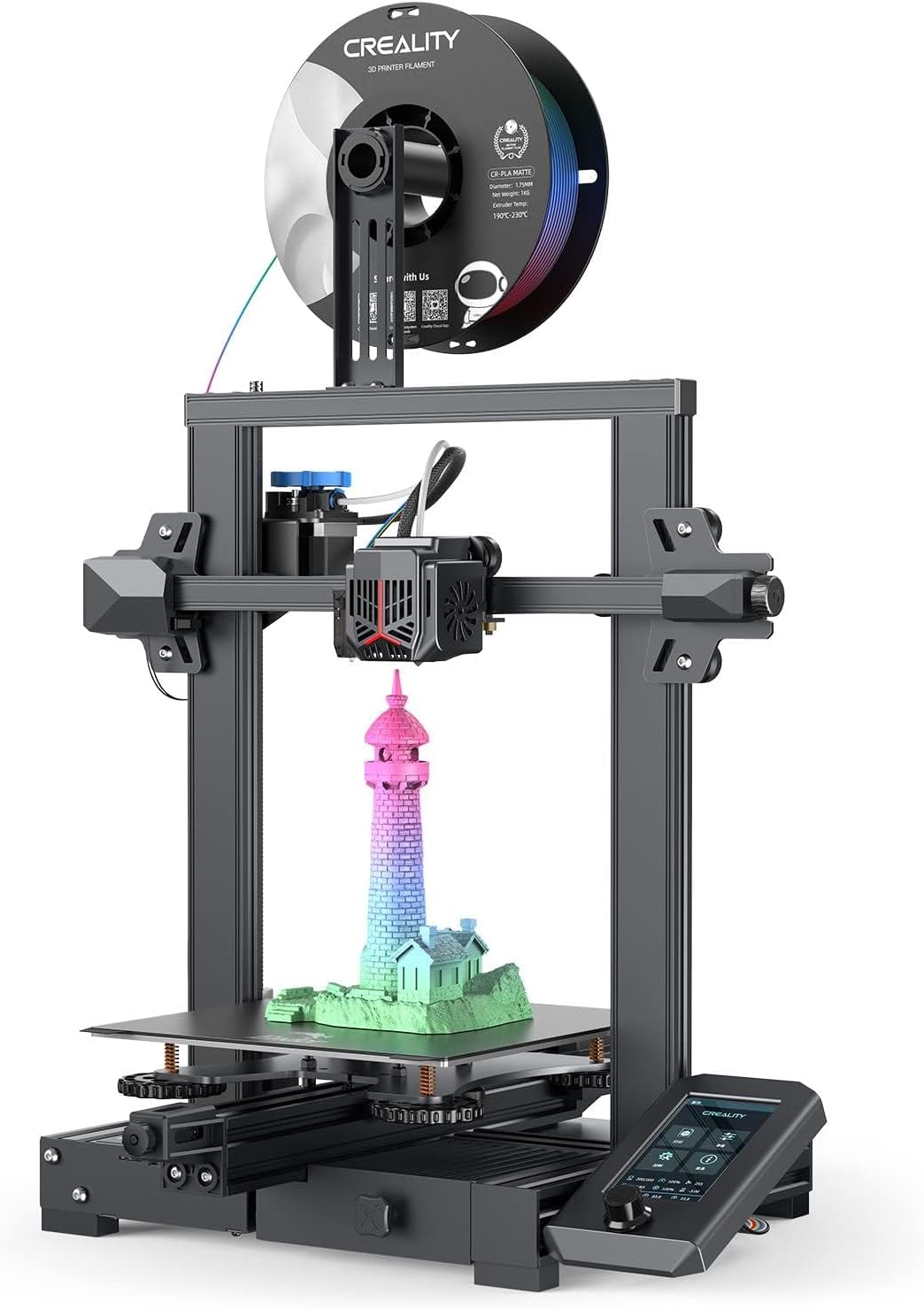 3D Printer Ender 3 v2 Neo Creality Offically New Upgrade Version with Auto-Leveling CR-Touch Silent Motherboard Stainless Platform Full-Metal Extruder 95% Pre-Installed Resume Printing 220x220x250mm