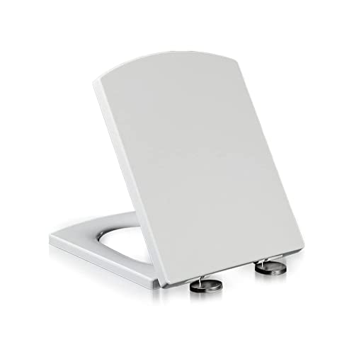 Soft Close Toilet Seat, Toilet seat, Square with Easy Quick Release Top Fix Adjustable Hinges, Easy Installation Toilet Lid for Bathrooms, Rectangle White,37 * 47cm