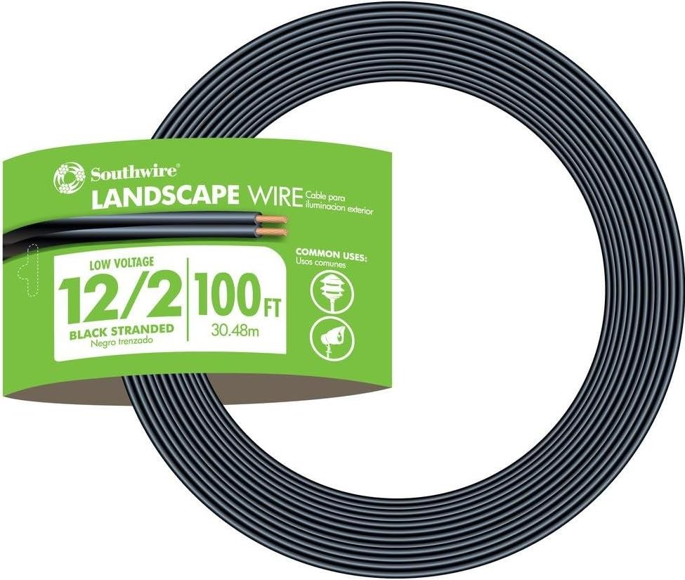 Southwire 55213443 100-Feet 12-Gauge 2 Conductor 12/2 Low-Voltage Underground Direct Burial Landscape Lighting Cable, Black Pack of 2