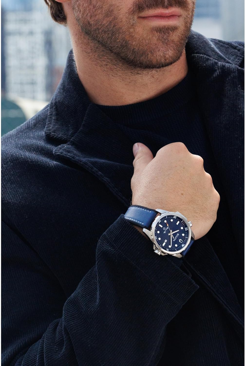 Bulova Men's Marine Star 'Series B' Silver Stainless Steel Quartz Watch, Blue Leather and Black Silicone Strap, 43mm Style: 96B419