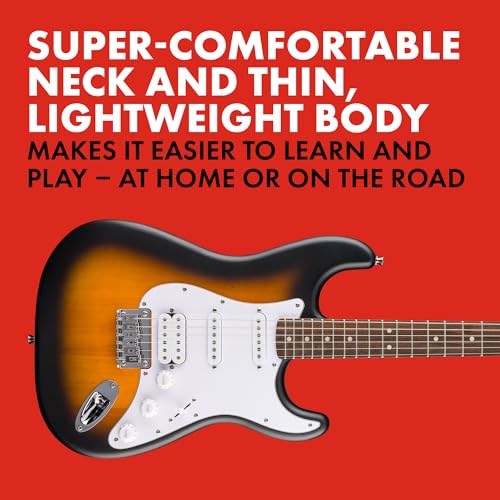 Fender Squier Debut Series Stratocaster HT HSS Electric Guitar, Beginner Guitar, 2-Year Warranty, Includes Free Lessons, Black with Satin Urethane Finish