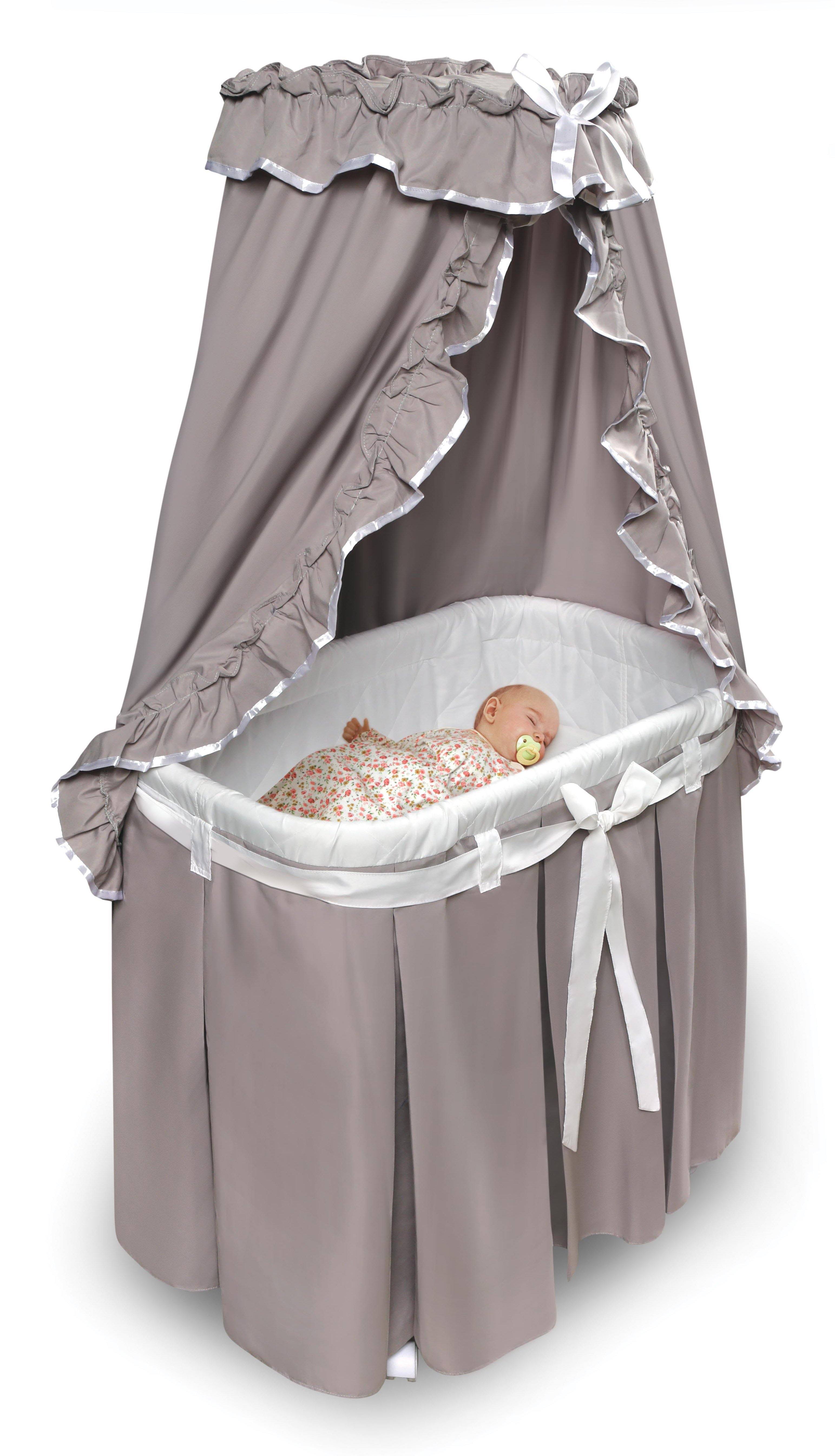 Badger Basket Majesty Baby Bassinet with Canopy Bedding - Gray/White