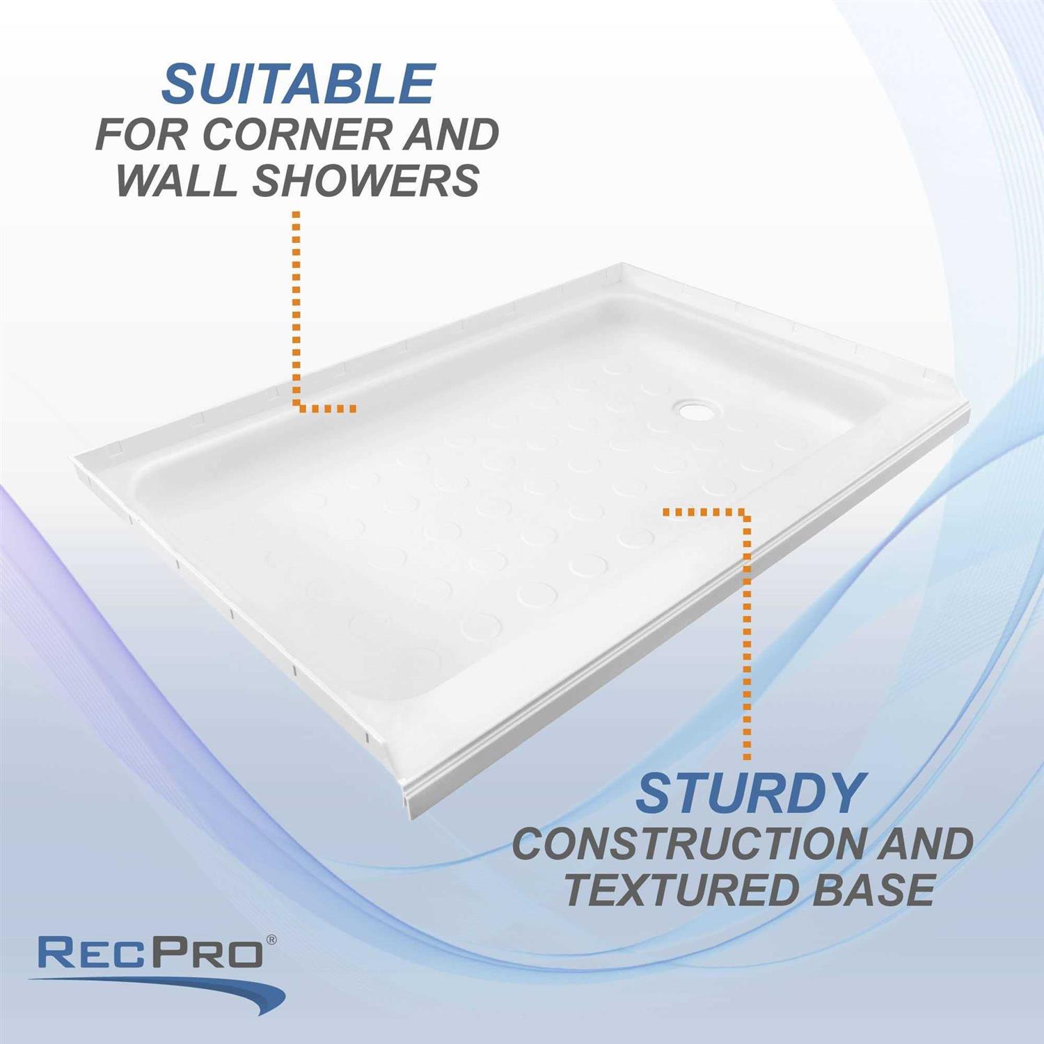 Recpro RV Shower Pan 36 x 24 x 5 Right Drain in White - Shop Hardware Tools Online Store