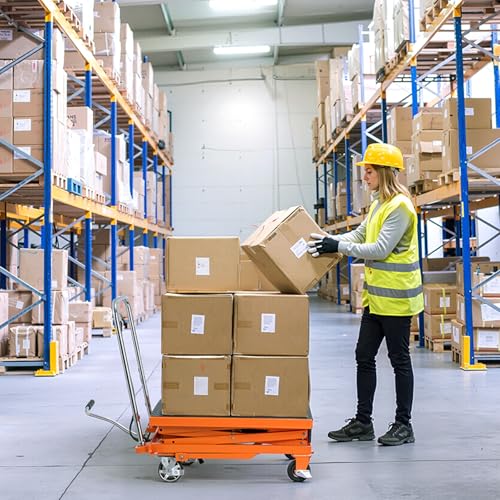 VEVOR Electric Lift Table, 330 lbs Capacity Single Scissor Lift Table, 8-28 in Height Adjustable Lifting Platform, Coffee Table Lift with 4 Wheels, for Material Handling and Transportation, Black