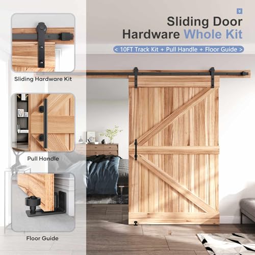 EaseLife 12 FT Double Sliding Barn Door Track and Handle Hardware Kit,Straight Pulley,Slide Smoothly Quietly,Easy Install (12FT Track Kit for 33"~36" Wide Double Door)