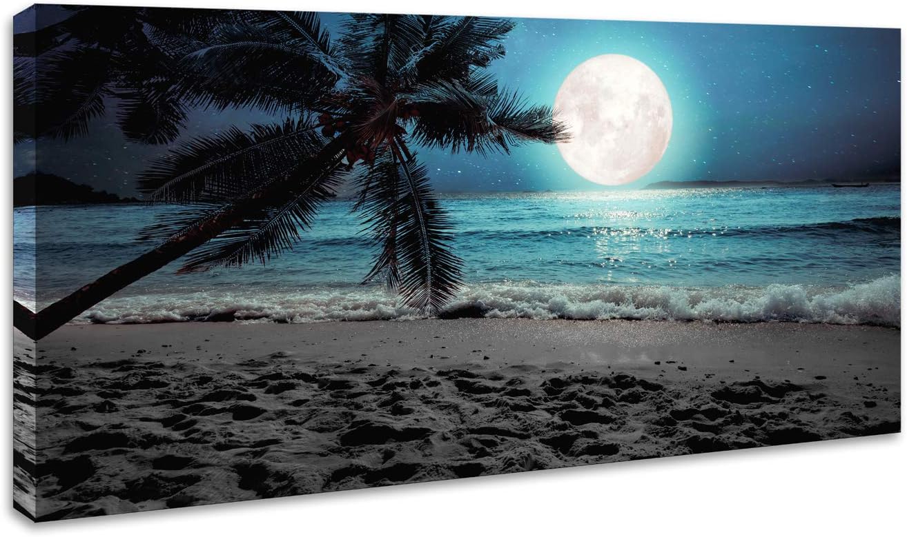 Beach Canvas Wall Art for Living Room Bedroom Home Decorations Sunrise Blue Ocean Sea Beach Pictures Art Decor Modern Stretched and Framed Seascape Waves Landscape Canvas Prints Artwork