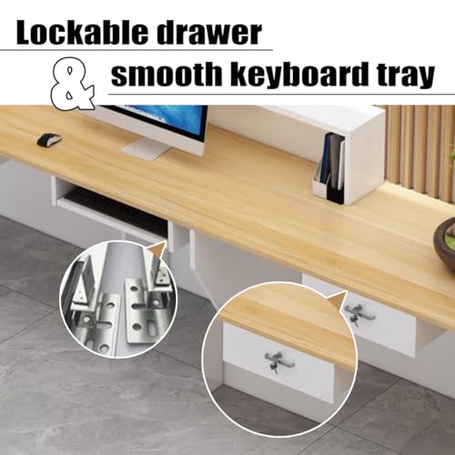 Reception Counter Desk Modern Retail Counter L-shaped Reception Desk with Counter and Lockable Drawer Modern Office Receptionist Desk for Spa, Shop, Office(Wood Grain-Right,160x60x100cm)