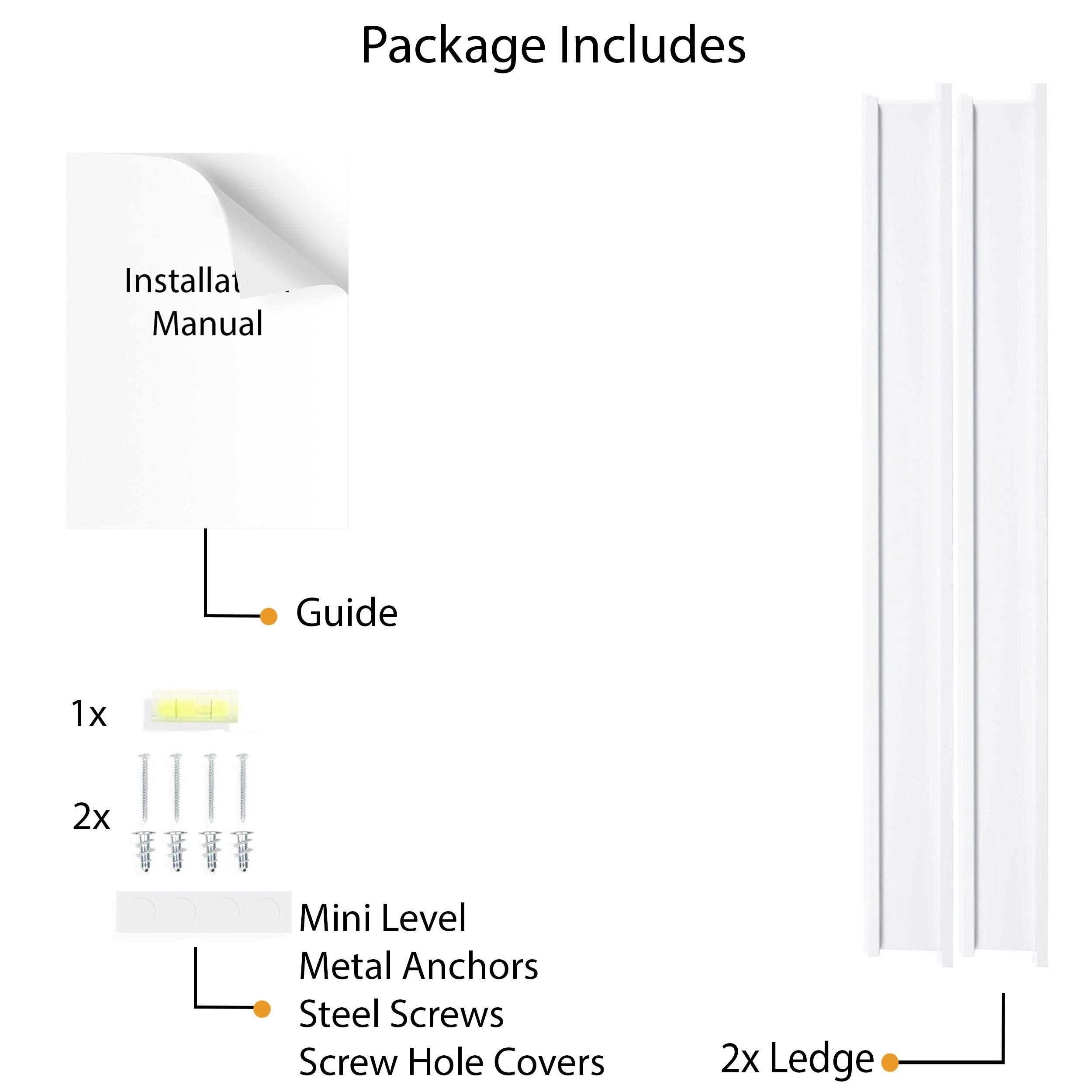 Wallniture Denver Modern Wall Mount Floating Shelves - Long Narrow Picture Ledge - 60 inch White Set of 2 Mounting Hardware Incl