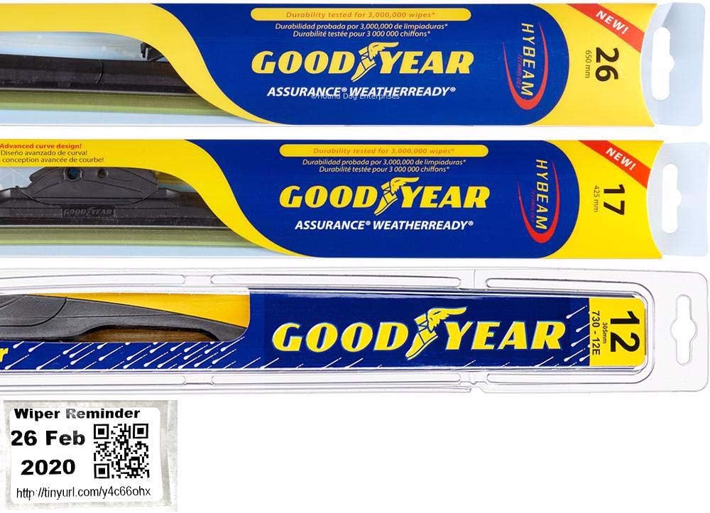 Windshield Wiper Blade Set/Kit/Bundle for 2014-2019 Nissan Rogue - Driver, Passenger Blade & Rear Blade & Reminder Sticker (Assurance WeatherReady with Goodyear Rear) Pack of 2