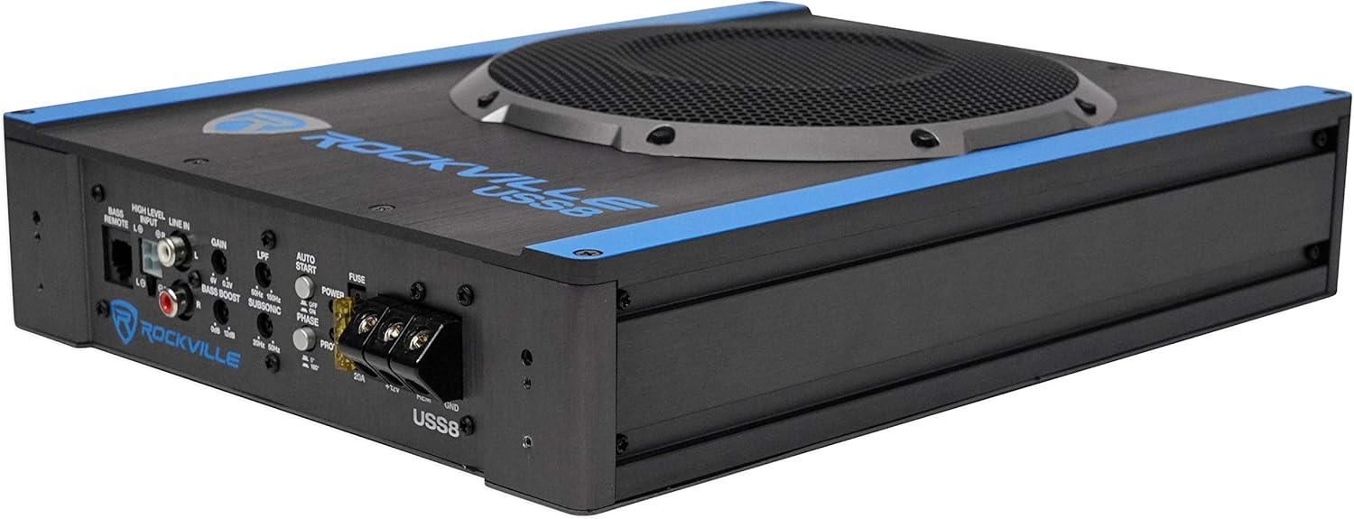 Rockville USS10 10 800w Slim Under-Seat Active Powered Car/Truck Subwoofer Sub